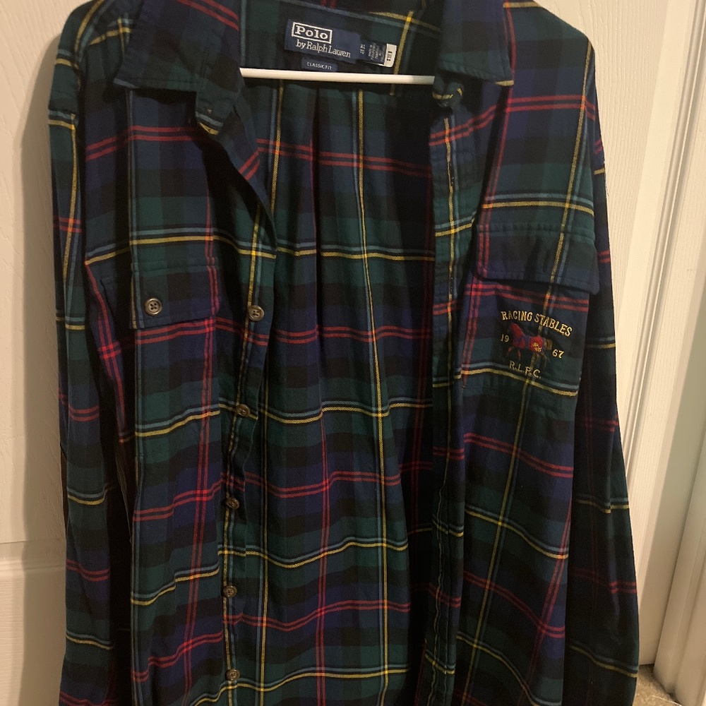 Polo plaid button-down racing stable shirt